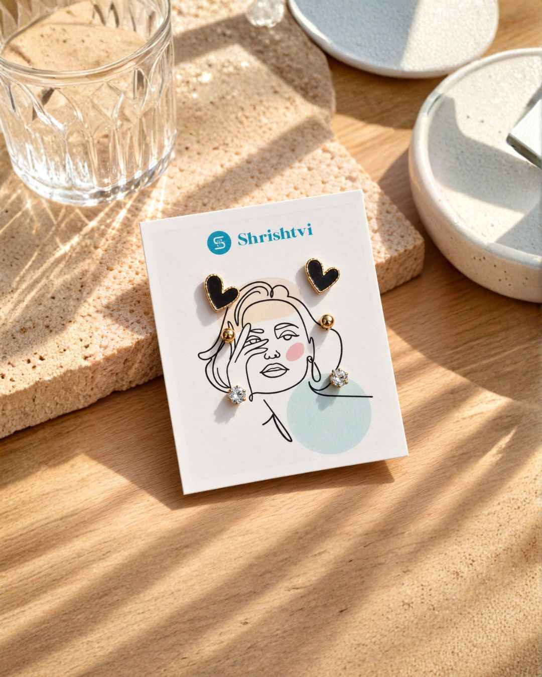 Black Heart Stud Earring Combo