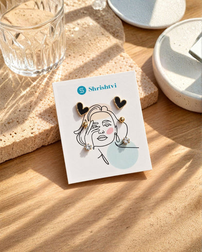 Black Heart Stud Earring Combo