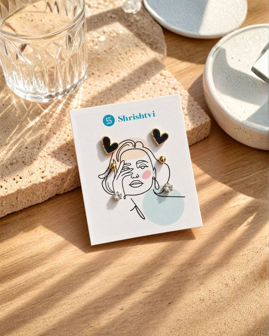 Black Heart Stud Earring Combo