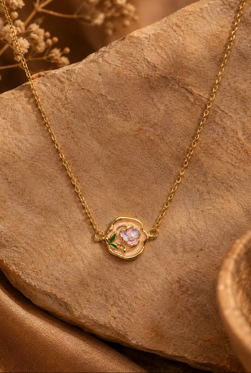 Floral Enamel Pendant Necklace