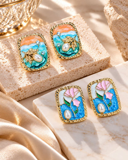 Artistic Enamel Stud Earrings