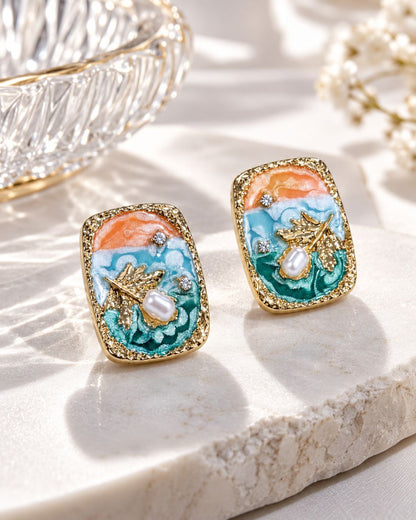 Artistic Enamel Stud Earrings