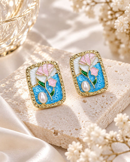 Artistic Enamel Stud Earrings