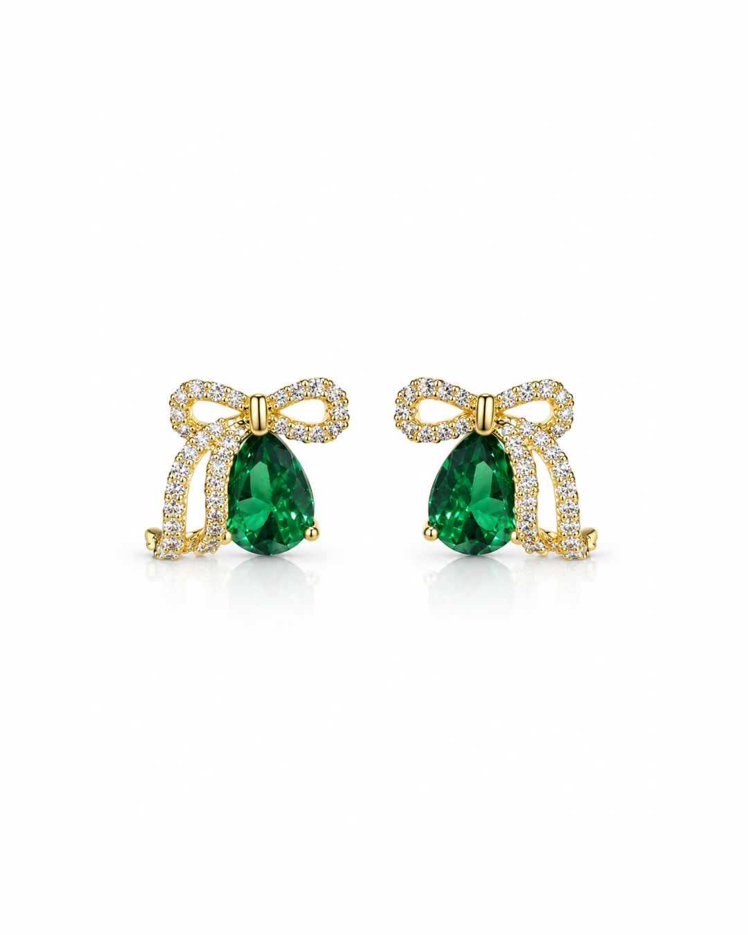 Emerald Bow Stud Earrings