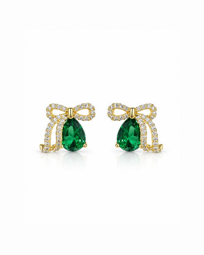 Emerald Bow Stud Earrings
