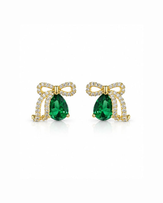 Emerald Bow Stud Earrings