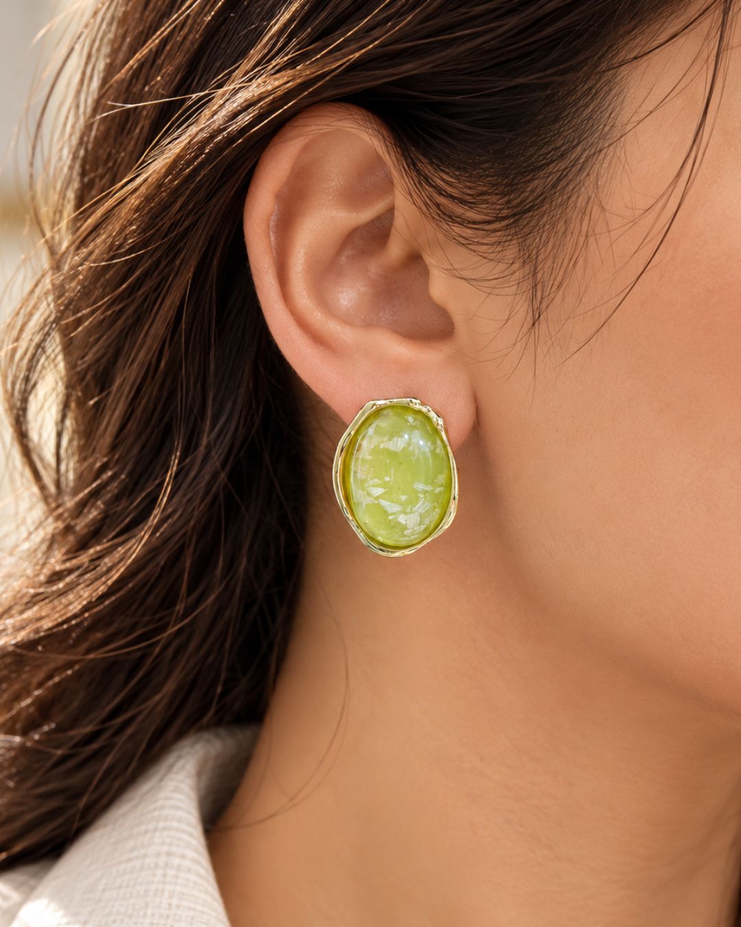 Lime Resin Statement Stud Earrings