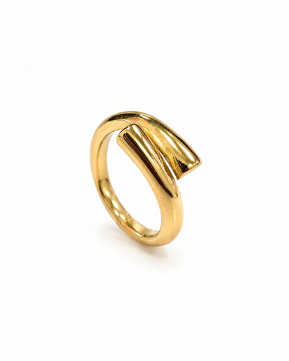 Silver ring with two blue gemstones on a white background