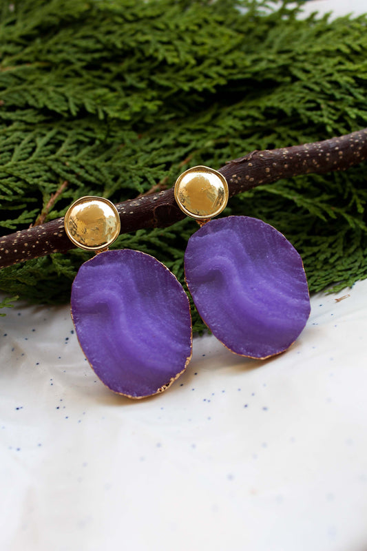 Oval Crumple Agate Stone Danglers